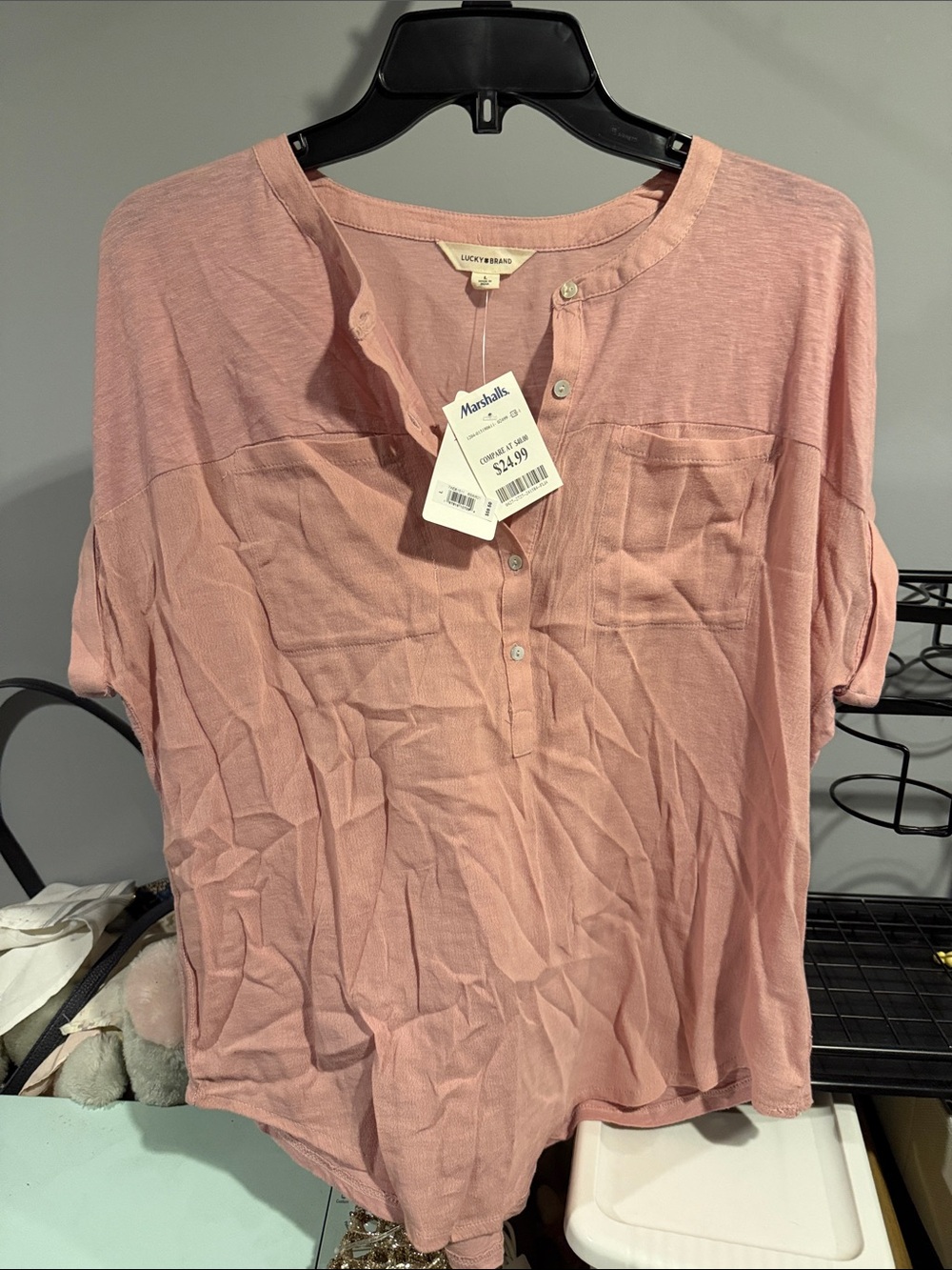 Lucky Brand Dusty Rose Button-Front Roll-Tab Blouse